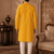 Men's mustard yellow woven ethnic kurta with cream pyjama set