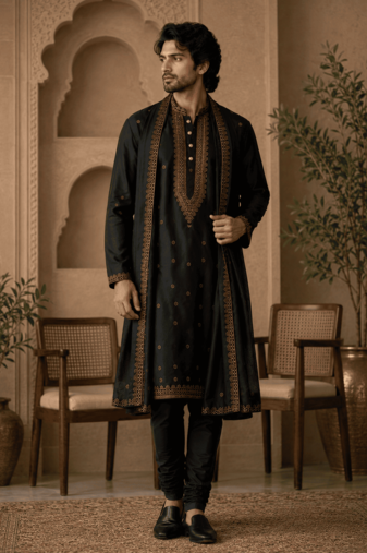 embroidered kurta set with stole