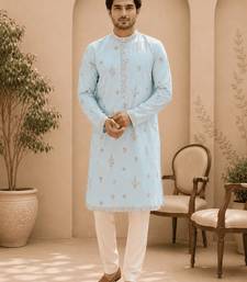 Sky blue embroidered men’s kurta set