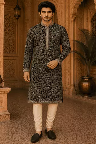  black embroidered  kurta set (with inner lining)