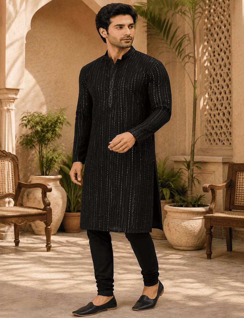 black embellished kurta set