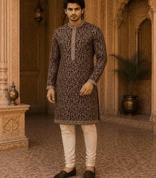  wine embroidered  kurta set with inner lining