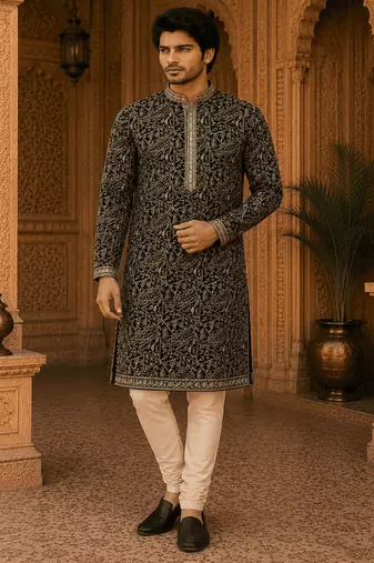 black embroidered  kurta set (with inner lining)
