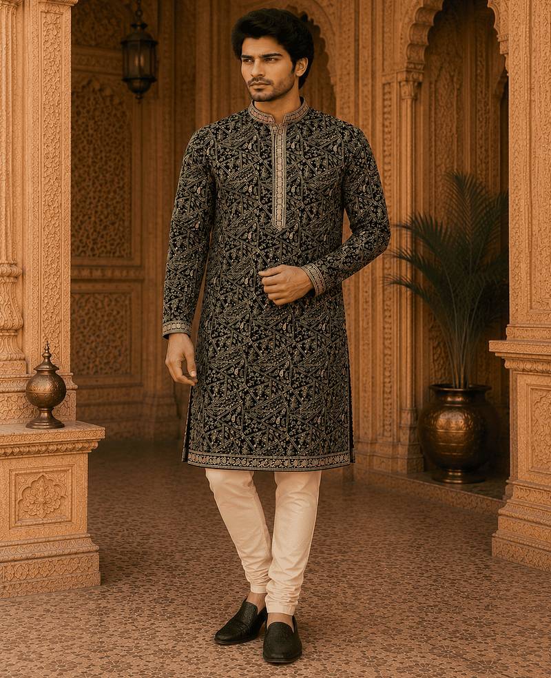  black embroidered  kurta set (with inner lining)