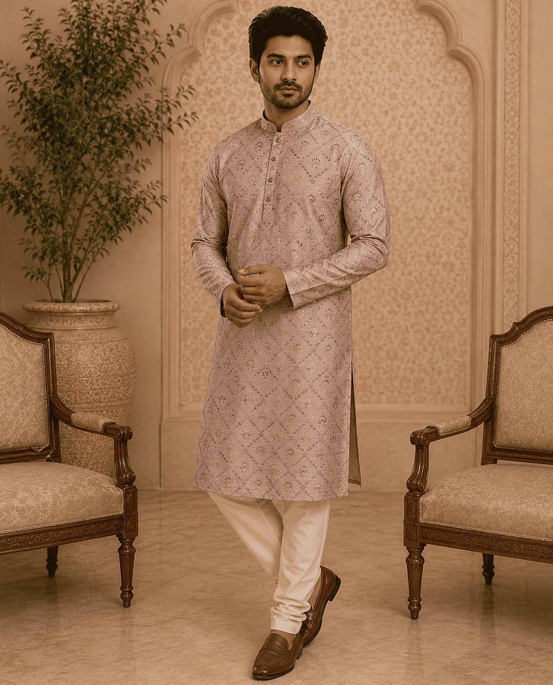 Peach printed  kurta set
