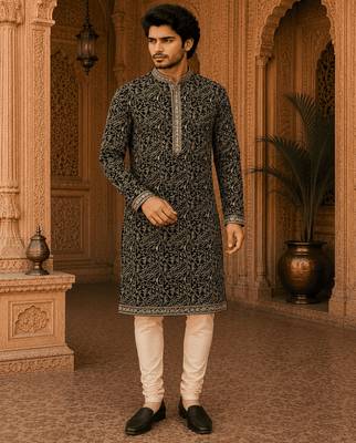  black embroidered  kurta set (with inner lining) 3