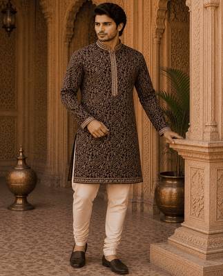  wine embroidered  kurta set with inner lining 2