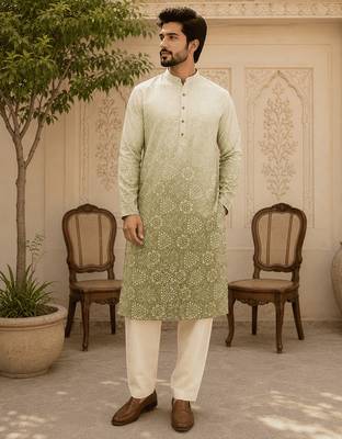 Sage green ombre printed  kurta set 1