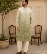 Sage green ombre printed  kurta set