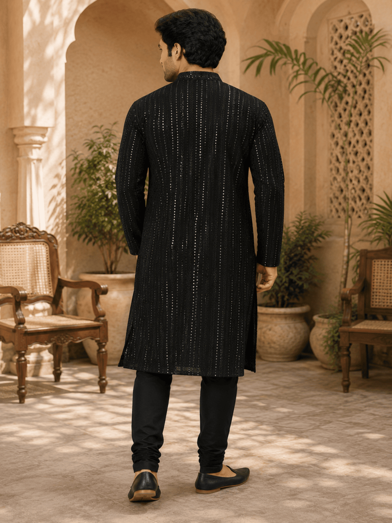 black embellished kurta set
