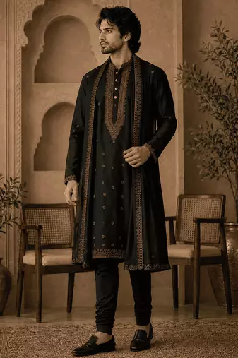 embroidered kurta set with stole