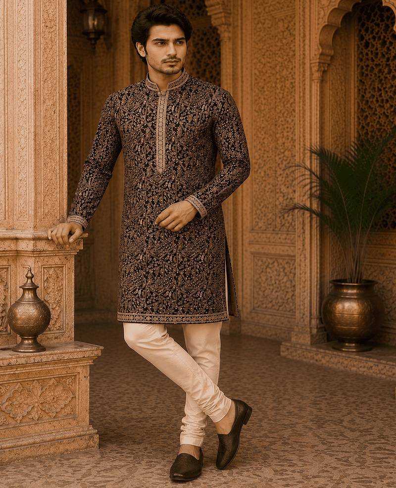  wine embroidered  kurta set with inner lining