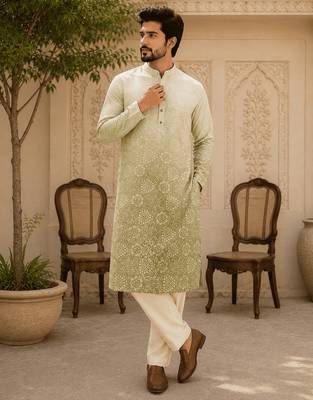 Sage green ombre printed  kurta set 2