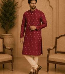 Maroon ethnic printed kurta with cream churidar set