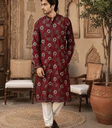  maroon printed  ethnic kurta set