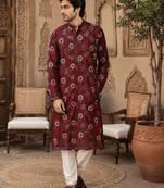  maroon printed  ethnic kurta set