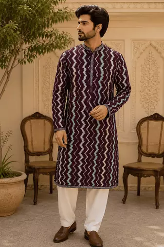  maroon zigzag printed  kurta set