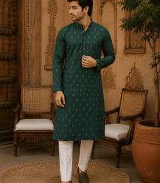 Green ethnic printed kurta with cream churidar set
