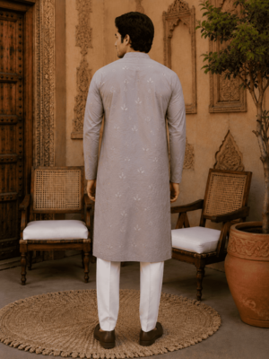 Dusty grey pastel embroidered  kurta set 4