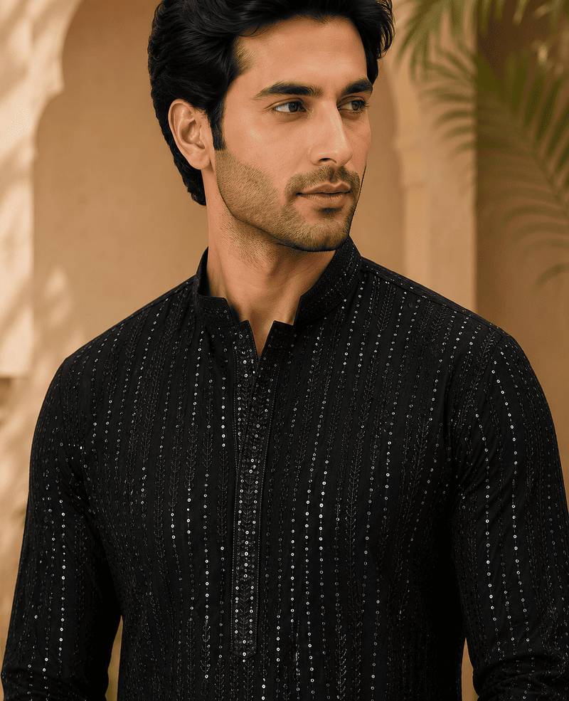 black embellished kurta set