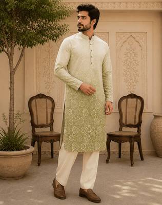 Sage green ombre printed  kurta set 3