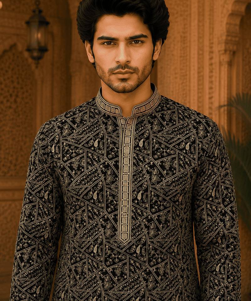  black embroidered  kurta set (with inner lining)