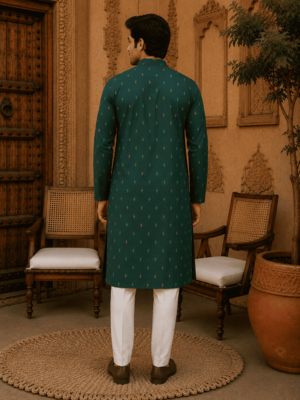 Green ethnic printed kurta with cream churidar set 2