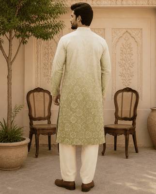 Sage green ombre printed  kurta set 5