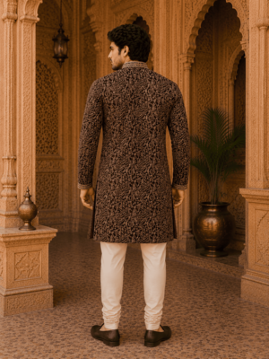  wine embroidered  kurta set with inner lining 5