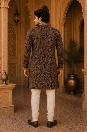  wine embroidered  kurta set with inner lining