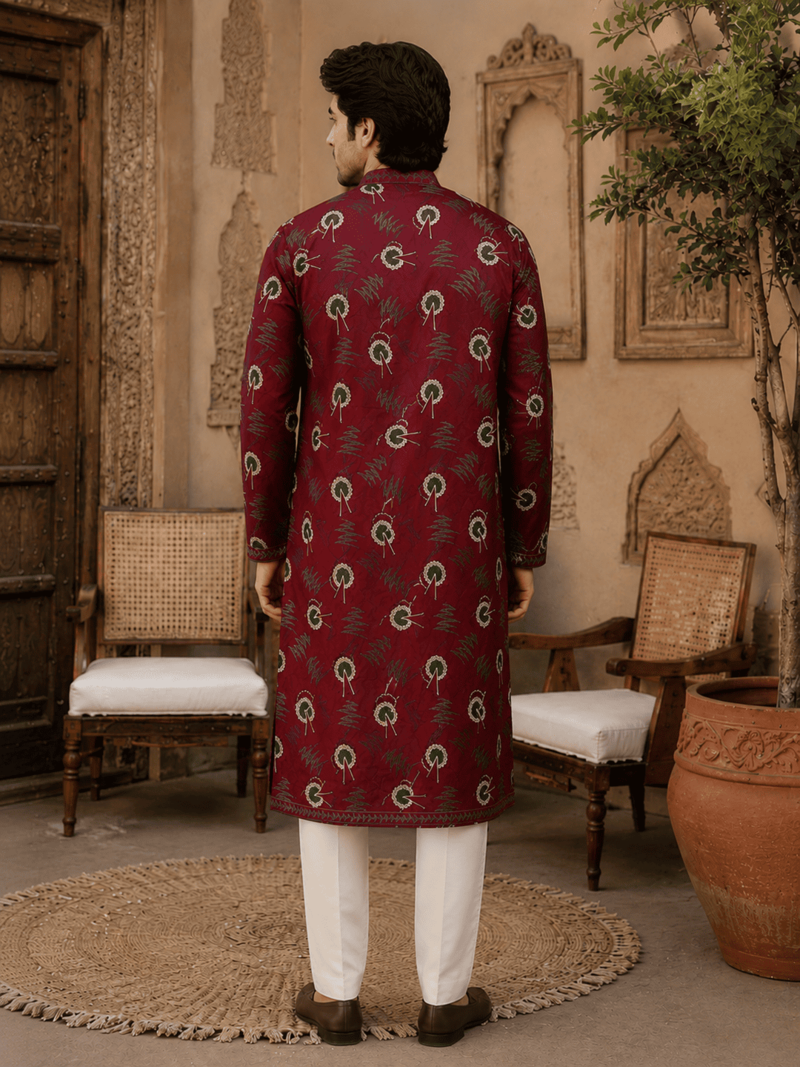  maroon printed  ethnic kurta set
