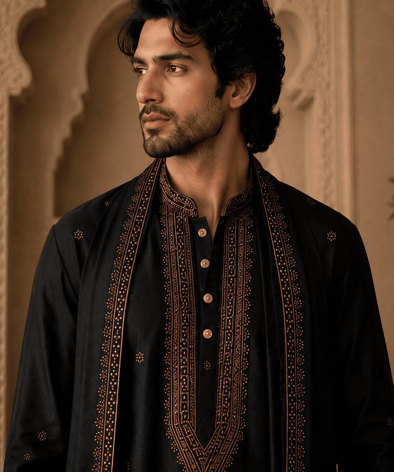 embroidered kurta set with stole