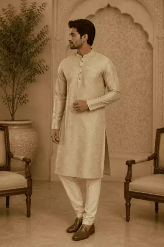 Elegant pastel gold eelegant pastel gold self-textured men’s kurta set men’s kurta set