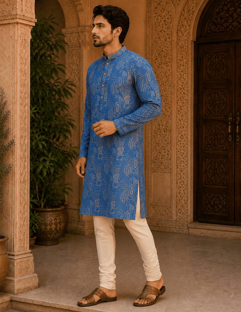  blue printed  ethnic kurta set
