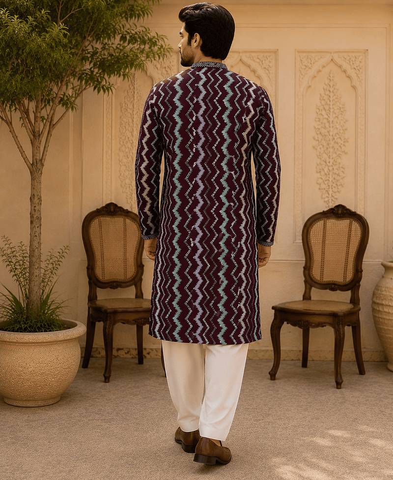  maroon zigzag printed  kurta set
