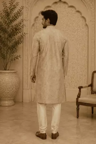 Elegant pastel gold eelegant pastel gold self-textured men’s kurta set men’s kurta set