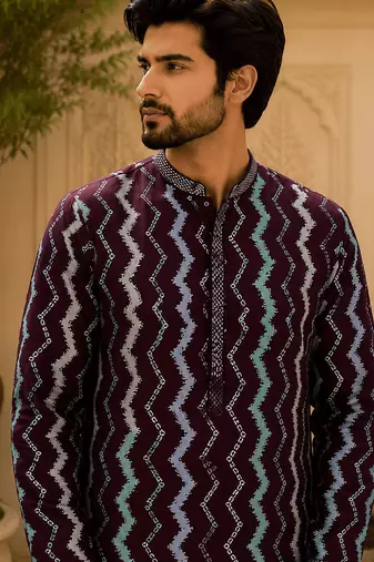  maroon zigzag printed  kurta set