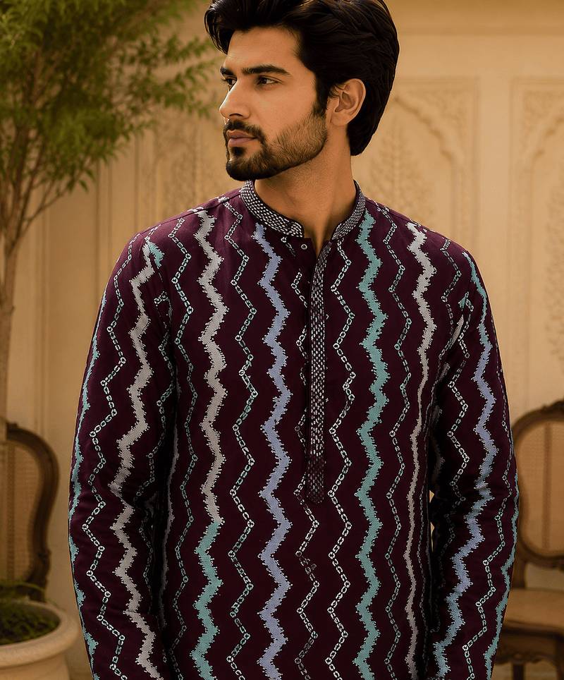  maroon zigzag printed  kurta set