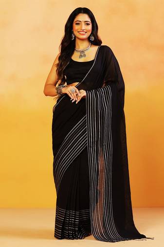 Black stripes handloom khadi saree