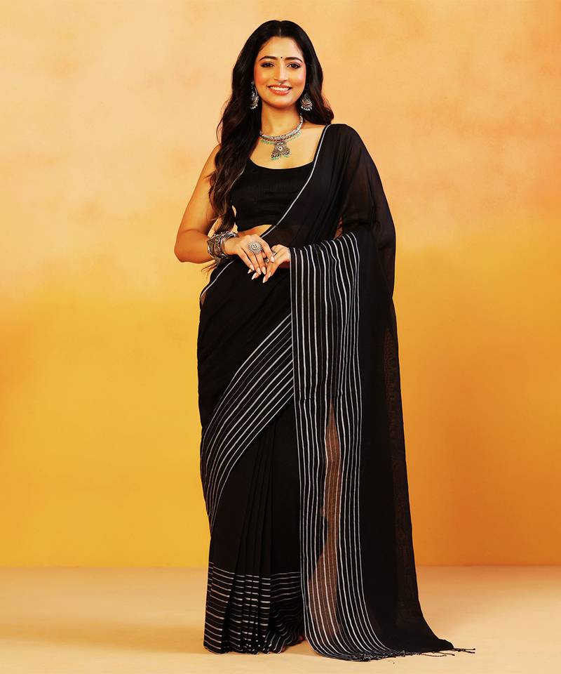 Black stripes handloom khadi saree