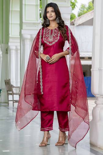 Raspberry premium designer festive wear readymade suit