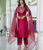 Raspberry premium designer festive wear readymade suit