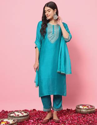 Sea-green premium designer festive wear readymade suit 1