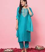Sea-green premium designer festive wear readymade suit