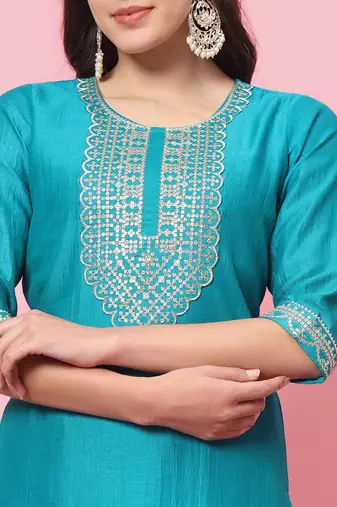 Sea-green premium designer festive wear readymade suit
