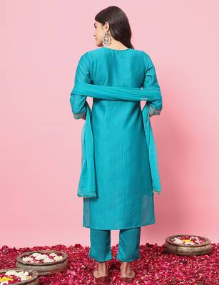 Sea-green premium designer festive wear readymade suit 3