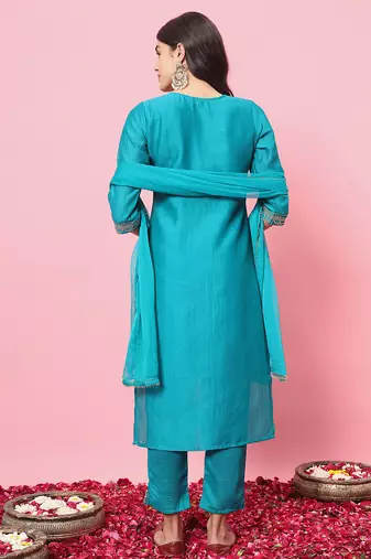 Sea-green premium designer festive wear readymade suit