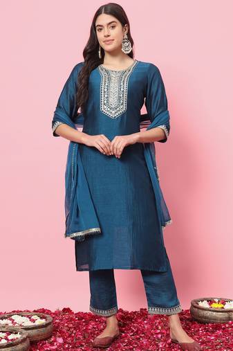 Teal-blue premium designer festive wear readymade suit