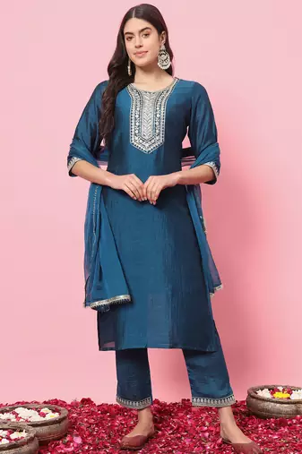Teal-blue premium designer festive wear readymade suit