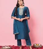 Teal-blue premium designer festive wear readymade suit